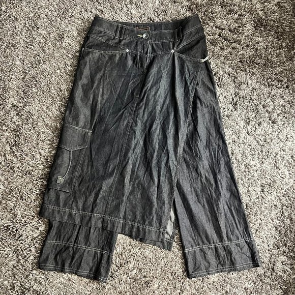 Vintage Cop Copine Grey Denim Layered Wrap Skirt Pants Sz 42 - Picture 1 of 8
